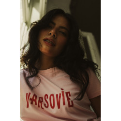VARSOVIE RÓŻOWY T-SHIRT Z CZERWONYM NADRUKIEM - JANINA WARSAW