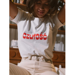 CZUŁOŚĆ BIAŁY T-SHIRT Z CZERWONYM NADRUKIEM - JANINA WARSAW