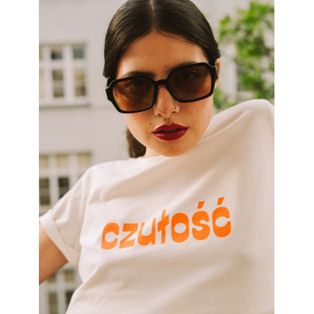 JANINA WARSAW CZUŁOŚĆ BIAŁY T-SHIRT Z POMARAŃCZOWYM NADRUKIEM